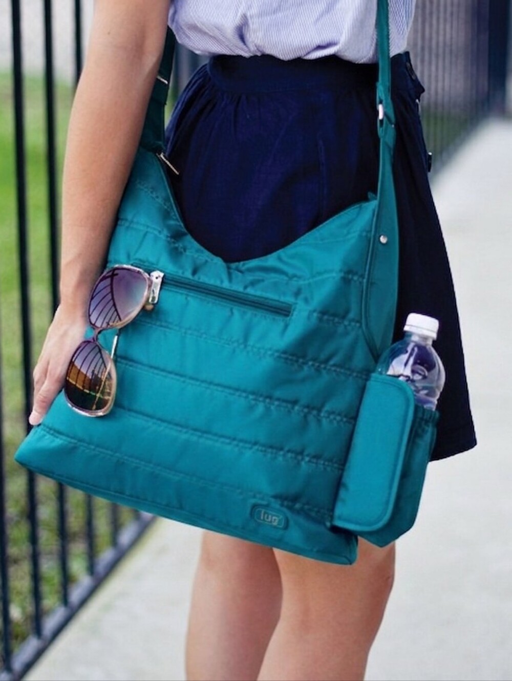 Lug Cable Car Crossbody Bag Teal Blue Quilted  Shoulder Bag Travel Satchel